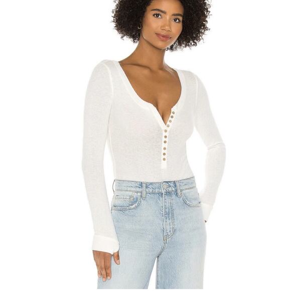 Intimately by Free People Dylan Long Sleeve Thermal Bodysuit White Womens M NWOT - Picture 1 of 7
